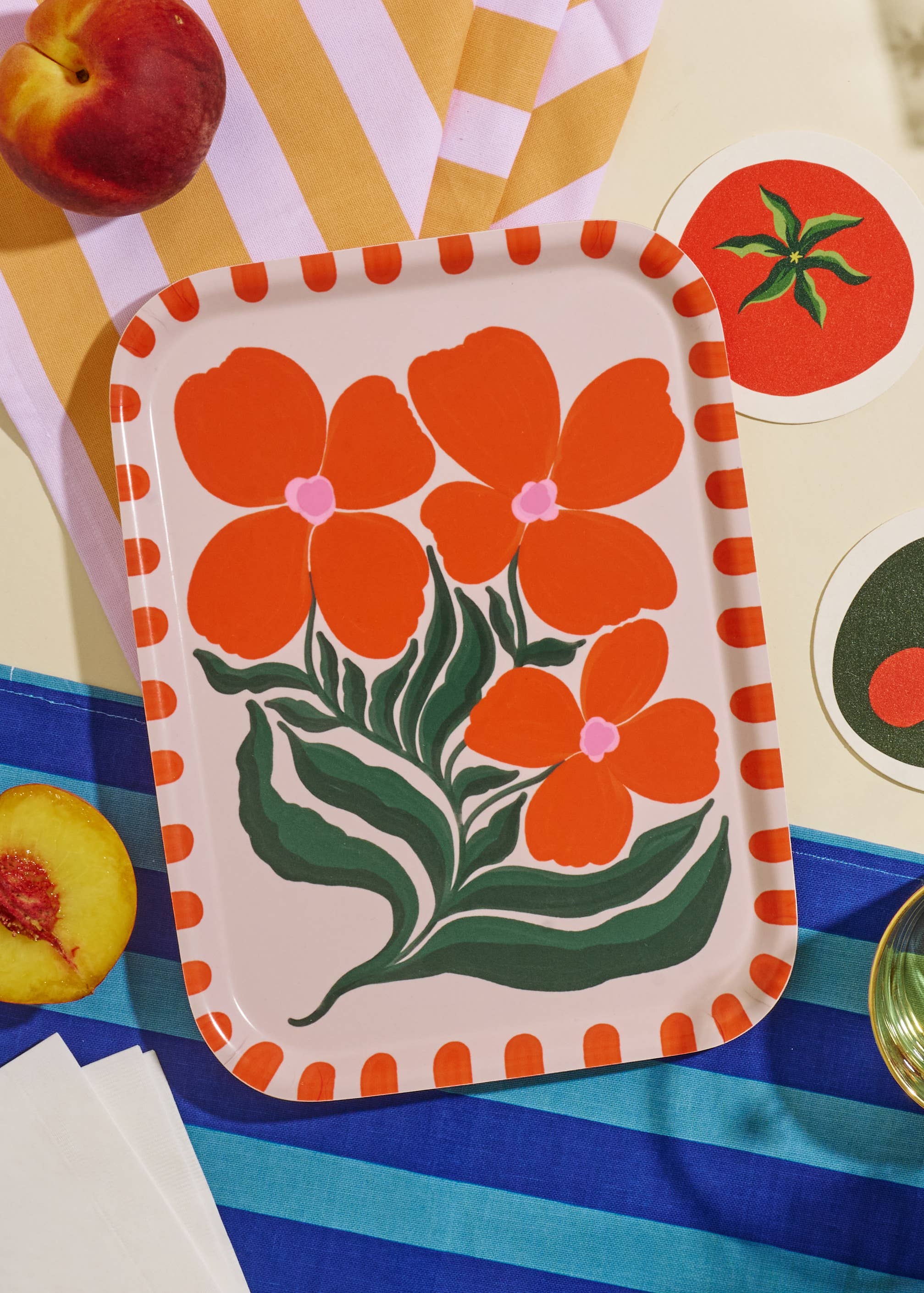 One & Only Paper - Wild Flower Orange Bent Birch Serving Tray