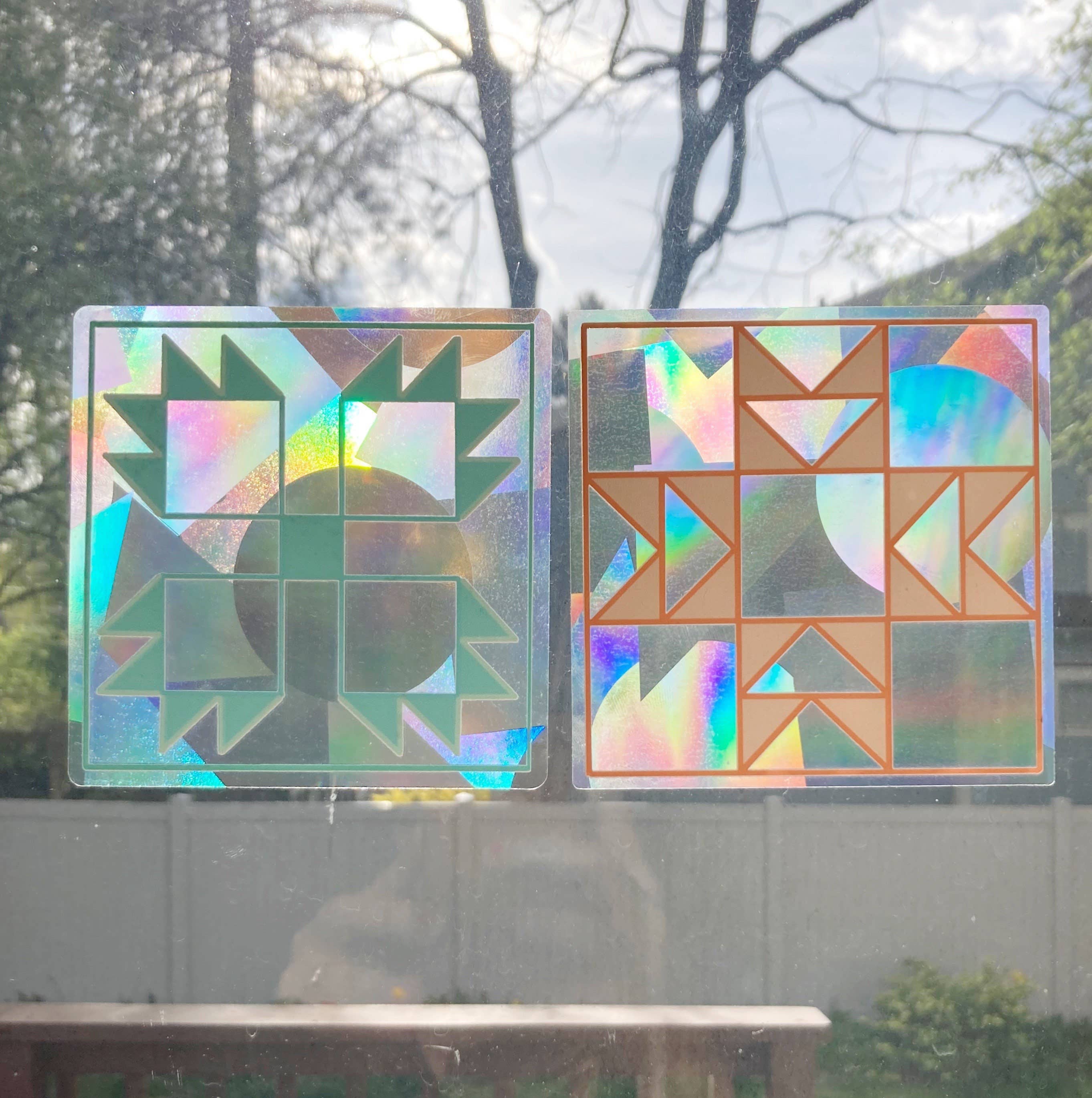 Feral Notions - Quilt Block Bear Paw Rainbow Maker Window Cling Sticker