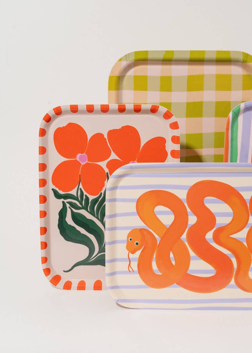 One & Only Paper - Wild Flower Orange Bent Birch Serving Tray