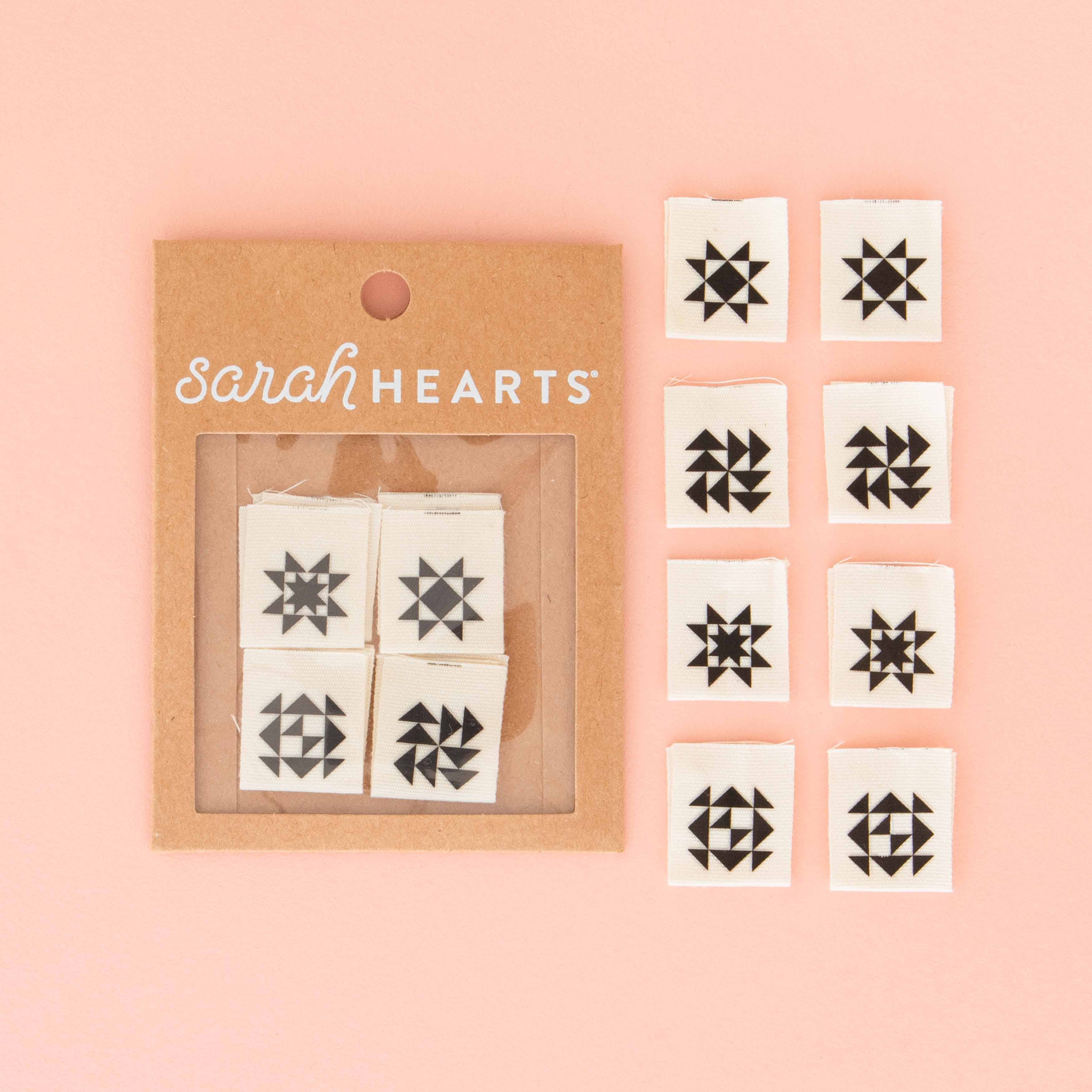 Sarah Hearts - Black Quilt Block Multipack - Sewing Organic Cotton Quilt and Garment Labels