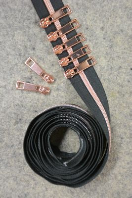 Black Metallic Zipper Tape 2.5yds