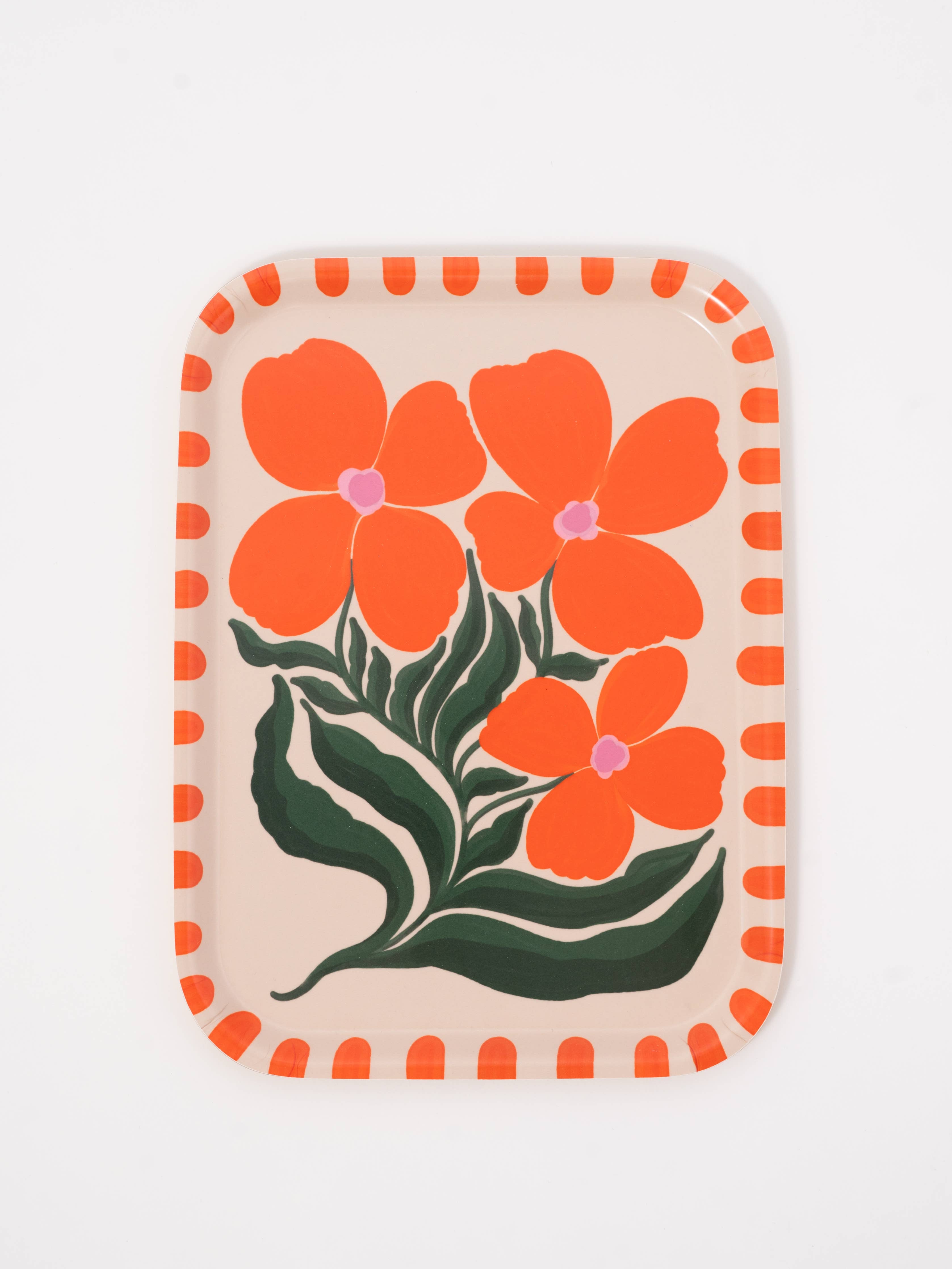 One & Only Paper - Wild Flower Orange Bent Birch Serving Tray